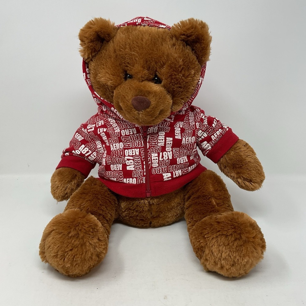 Aeropostale Aero Bear Red Hoodie Logo Brown Plush Stuffed Animal‎